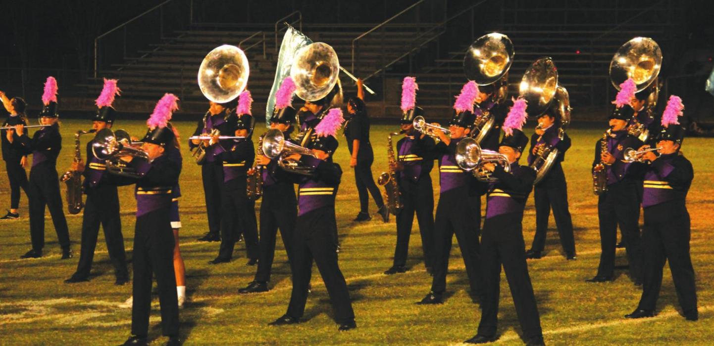 The La Grange High School marching band during one of their halftime performances this year.