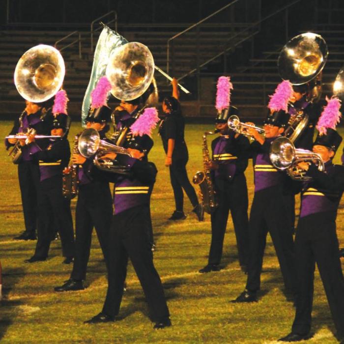 The La Grange High School marching band during one of their halftime performances this year.