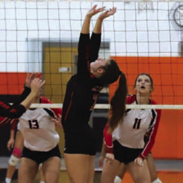 Schulenburg’s Landry Zapalac sets a ball in Friday’s victory. Photo by Audrey Kristynik