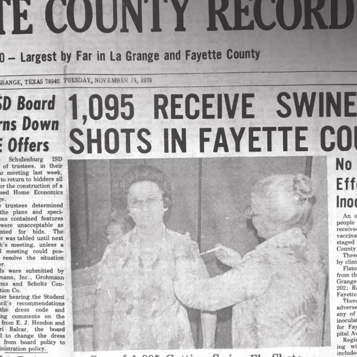 The front page of the Nov, 16, 1976 Fayette County Record.