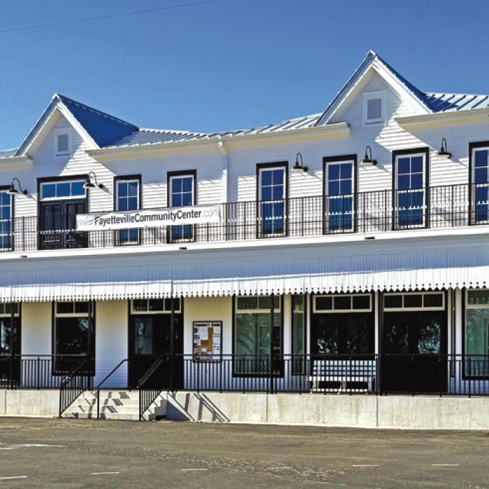The Fayetteville Community Center and Performance Theater is located on Fayetteville’s square for use by the town’s many non-profit groups, local and touring theater companies, educational activities, and musical acts benefitting young and old alike.