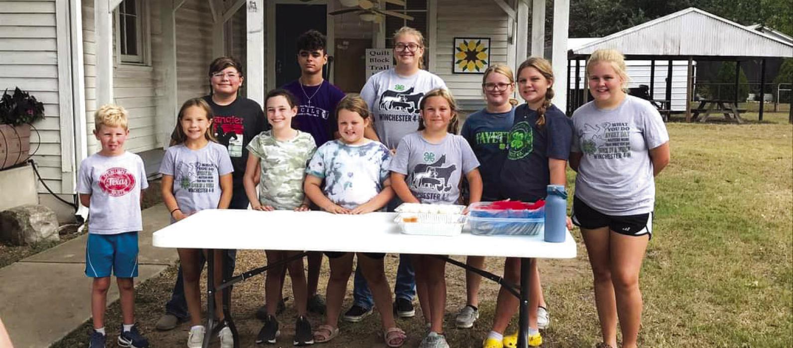 Winchester 4-H held its annual Spaghetti Dinner Drive Thru this past Sunday in conjunction with the Winchester Area Civic Association. All proceeds go to the 4-H Club. Pictured (front, from left) are: Grant Fryer, Lily Herzog, Grace Embesi, Embri Gooch, Saydee Hart, Raynee Hart, Addison Fryer (back) row. Judah Odom, Grayson Hart, Brazos Vick, and Blair Gooch.