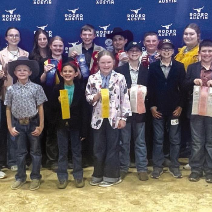 Front row: Joesph Carrales, Emma Zweschper, and Abigale McBride Middle Row: Coach Kaci Carrales, Adalyn Carrales, Addison Berckenhoff, Kaisley Janeka, Crockett Guenther, Tate Fritsch, Hudson Holub, and Hunter Gabler Back Row: Hailey Janish, Kinley Kutac, Tatum Fritsch, Alexi Berckenhoff, Holden Holub, Dylan Zweschper, Abraham McBride, Rheagan Karisch, Julia Melton, Laramie Laake, and Rilan Karisch.