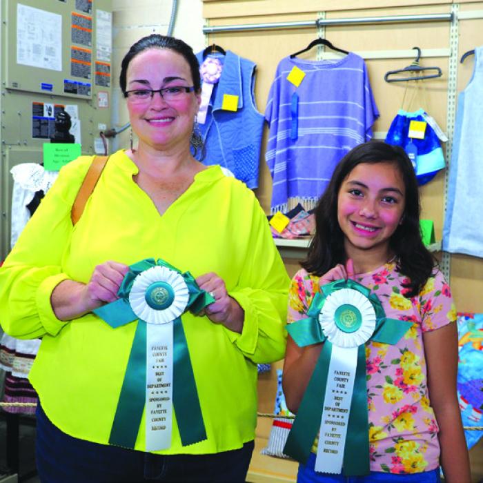 Machine Sewing: Adult Division (18 and up)-Bonnie Karstedt-Kroj (Czech costume); Child Division (8-12)-Chloe Oliva-sunflower cat purse.