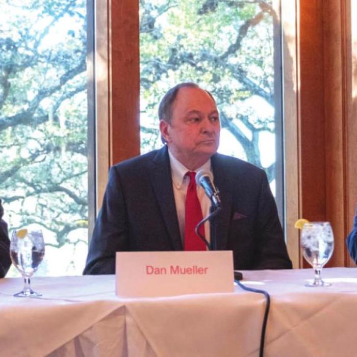 County judge candidates at Saturday’s forum at Frisch Auf! Valley County Club. Left to right: William Bernsen, Dan Mueller and Craig Moreau. Not pictured is Lori Berger, who was ill and did not attend. Photo by Andy Behlen