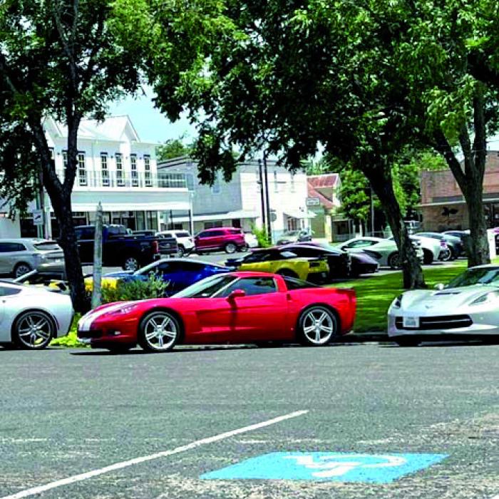 Corvette Stingrays made a pit stop on the square in Fayetteville last Saturday.