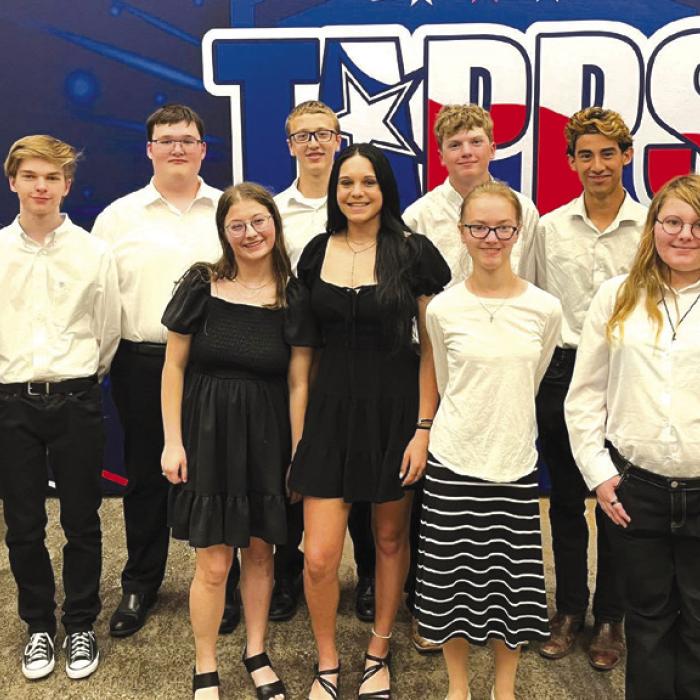 Members of the group are Jay Woelfel, Donovan Phillips, Elijah Kueck, Kaylee Wolff, Hudson Stueber, Elena Matus, Miriam Meyer, Layna Woelfel, Robert Wolff, Elizabeth Richardson and Director Dan Schaefer.