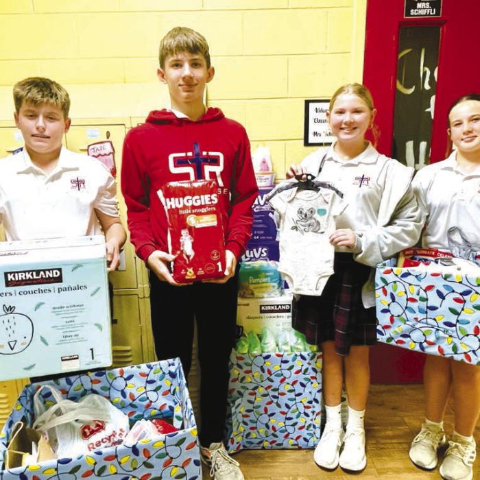 Grades 4-8 collected for the Victoria Gabriel Project. Their mission is to protect the unborn by providing emotional, material, and spiritual support to pregnant women and their families in need.