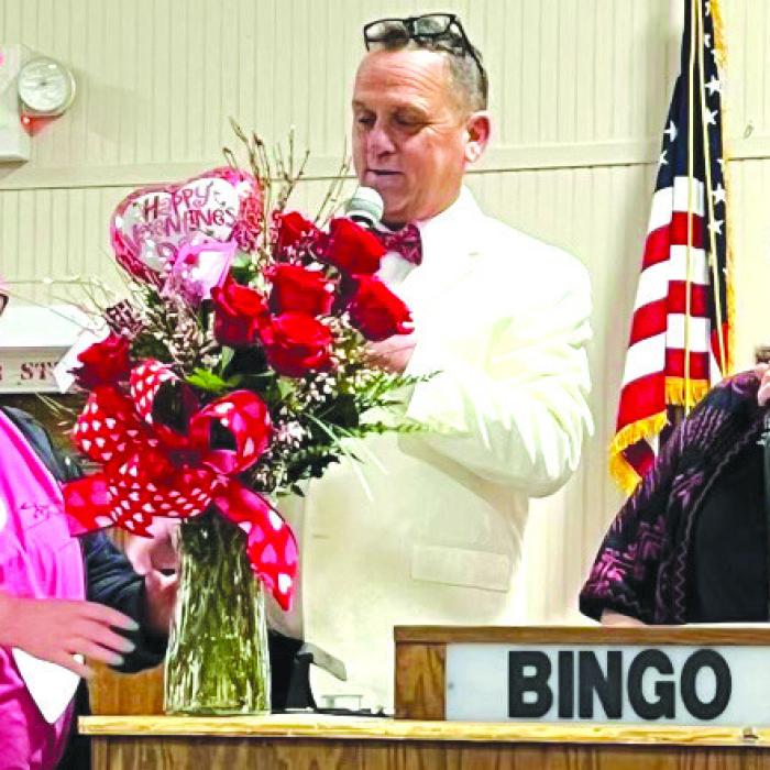Shayleigh Staal was the winner of the costume contest last Saturday at the Ellinger Valentine Bingo. Pictured also are Michael Schlabach and Paula Urban.