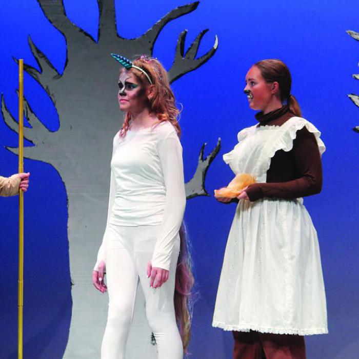 Avery Smith (Centaur), Eden Nichols (Unicorn), Sarita Kinsey (Mrs. Beaver), and Elliot Cone (Mr. Beaver).
