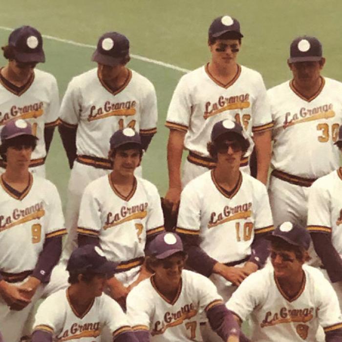The La Grange High School baseball team of 1983 as they looked then (above) and at their recent reunion (below).