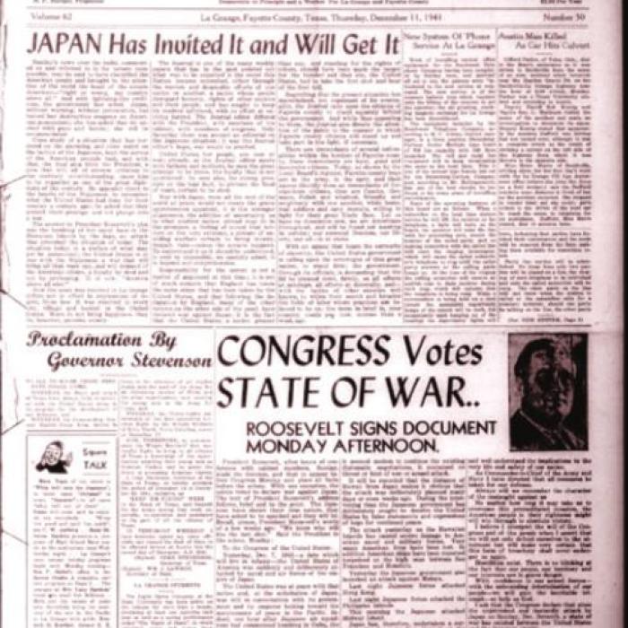 The front page of the first La Grange Journal newspaper after the bombing in Dec. 1941.