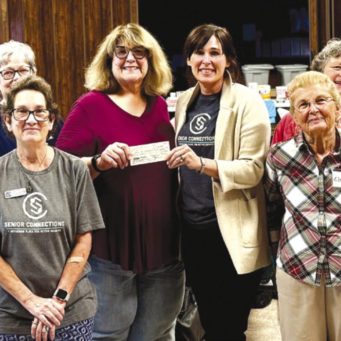 Senior Connections recently received a generous donation from the Weimar Encore Lions Club. Pictured from left to right: Sue Mullens, Lions Service Chair; Linda Heller, Lions Membership Chair; Stephanie Shroyer, Senior Connections Program Director; Denise Koenig, Lions Treasurer; Amanda Kridel, Senior Connections Executive Director; Elvira Koahlic, Lions Charter Member; Janice Collins, Lions Member; Mary Anne Brenner, Lions Secretary.