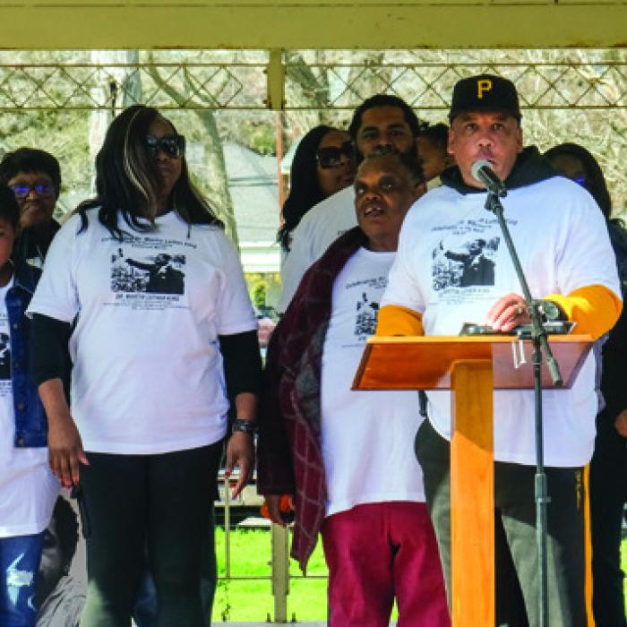 Walter Culberson speaks to the crowd following last year’s MLK Day March from the gazebo at the Fayette Public Library. This year, the march will begin at the Library and end at the Courthouse in La Grange. The march takes place Saturday, Jan. 18, starting at 11:30 a.m. Record File Photo
