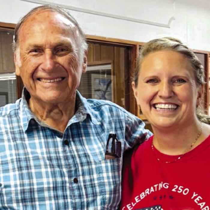 Pictured here is Trisha Brune and Lad Ripple. They recently posed together since they share the same birthday. Mr. Ripple will be 90 this Sept. 5.