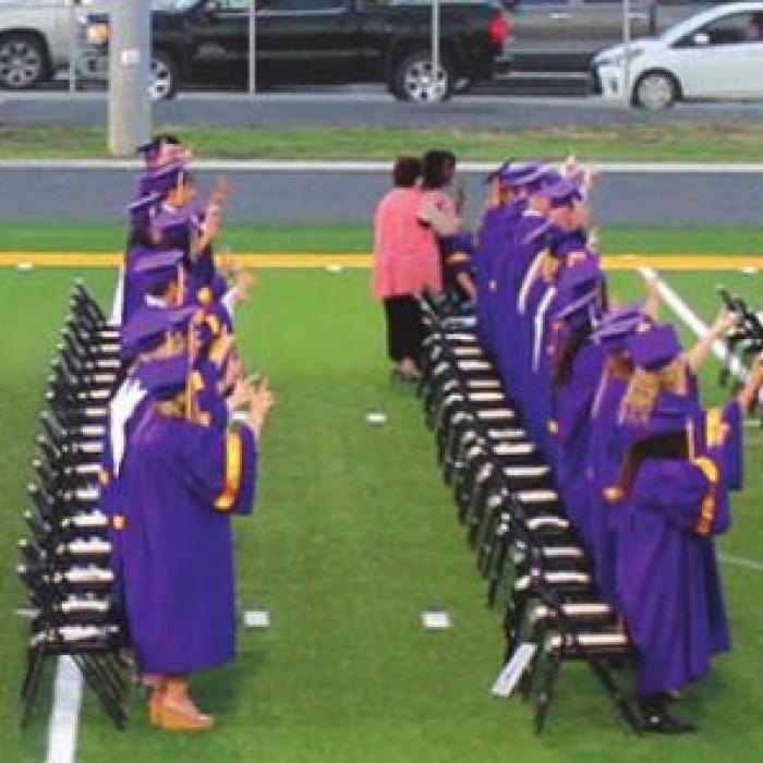A wide shot of the graduating Class of 2022 at the beginning of Thursday’s ceremony.