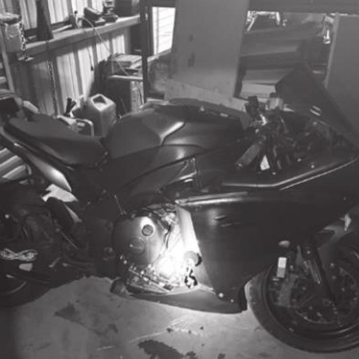 The stolen motorcycle recovered Wednesday.