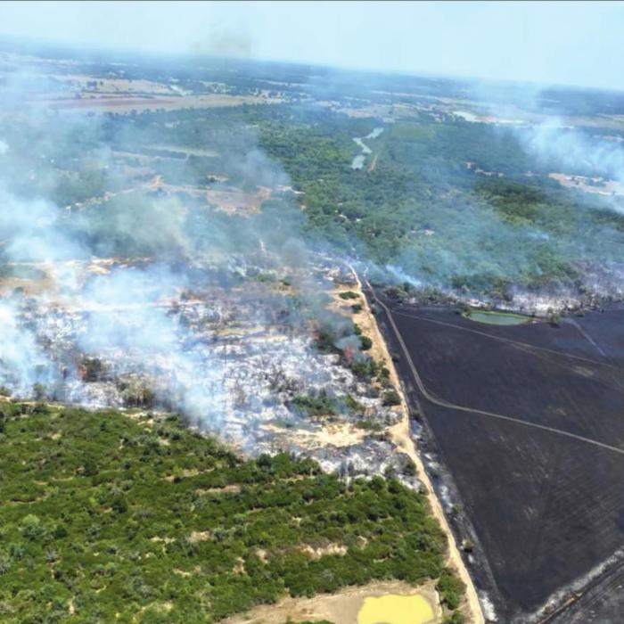 An overhead view of some of the approximately 326 acres burned in Colorado County, a blaze that firefighters from Ellinger, Fayetteville and Schulenburg helped Colorado County firefighters fight Monday.