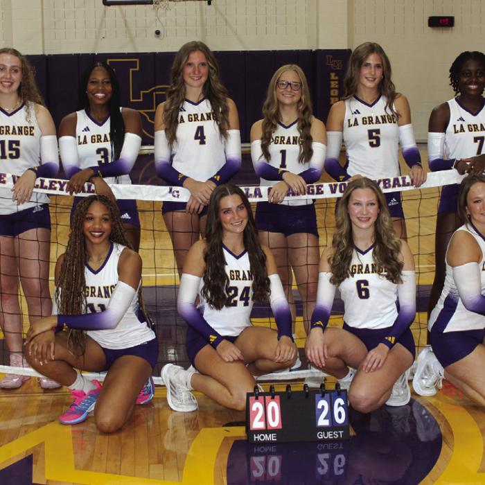 The members of the La Grange varsity volleyball team are, left to right, kneeling Brion Williams, Kyndal Brawley, Gabby Hollek and Brooklyn Barber. Standing, Ashtyn Smith, Hannah Gross, Jace Baptiste, Avery Griffin, Haedyn Cooper, Campbell Cooper, Mriyah Holmes, and Paige Michalke. Photo by Jeff Wick