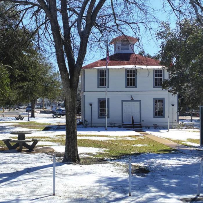 The Round Top town square. Some branches broke off trees there because of the ice.
