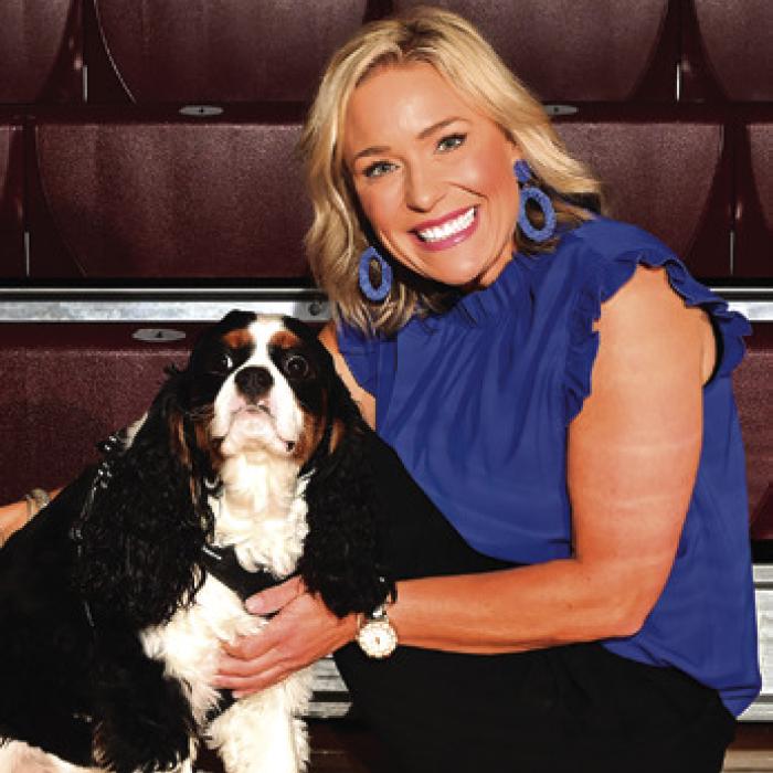Heather Dornak, right, Flatonia Elementary Counselor, and Winston the dog, are part of a certified therapy team at Flatonia Elementary. They are certified through the Alliance of Therapy Dogs. Winston goes to school with Ms. Dornak everyday.