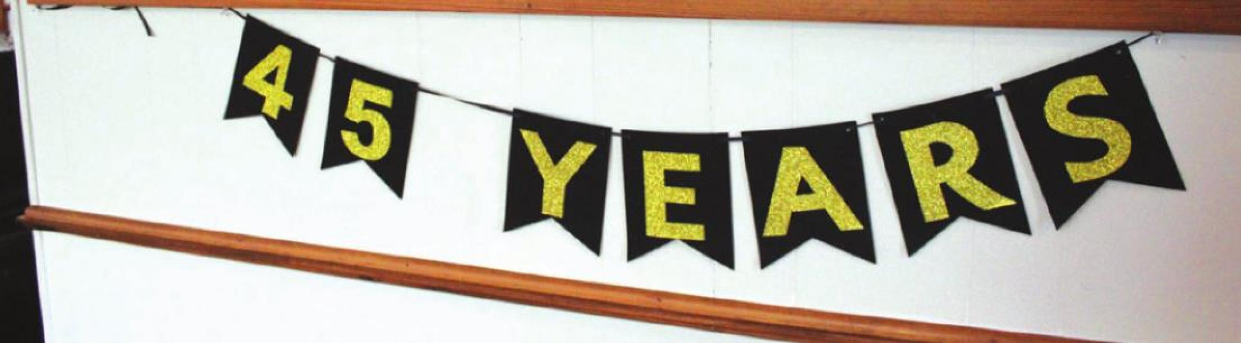 A celebratory banner at the Fayetteville church.
