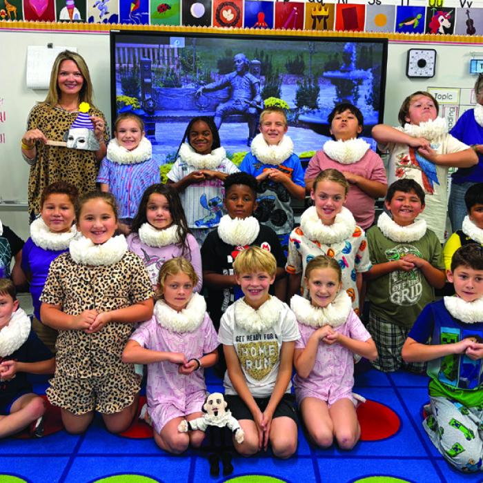Emily Ayres 6th grade class and Katie Crowley’s 2nd grade class at La Grange Elementary shared their love and curiosity for Shakespeare’s life and work by celebrating what would be his 462nd birthday last week, Thursday April 23. They made Elizabethan collars and party hats for Shakespeare while listening to period music. “Parting is such sweet sorrow,” Ayres, quoting Shakespeare, said at the culmination of the party.