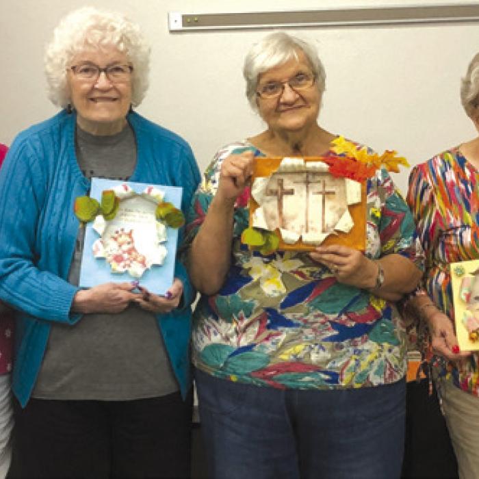 Artful Friday projects made in Martha Beckmans class recently. Pictured left to right, Julie Hill, Cherry Wilson, Jeanette Streit, Chnthia Meyer, Irene Janda and Martha Beckman.