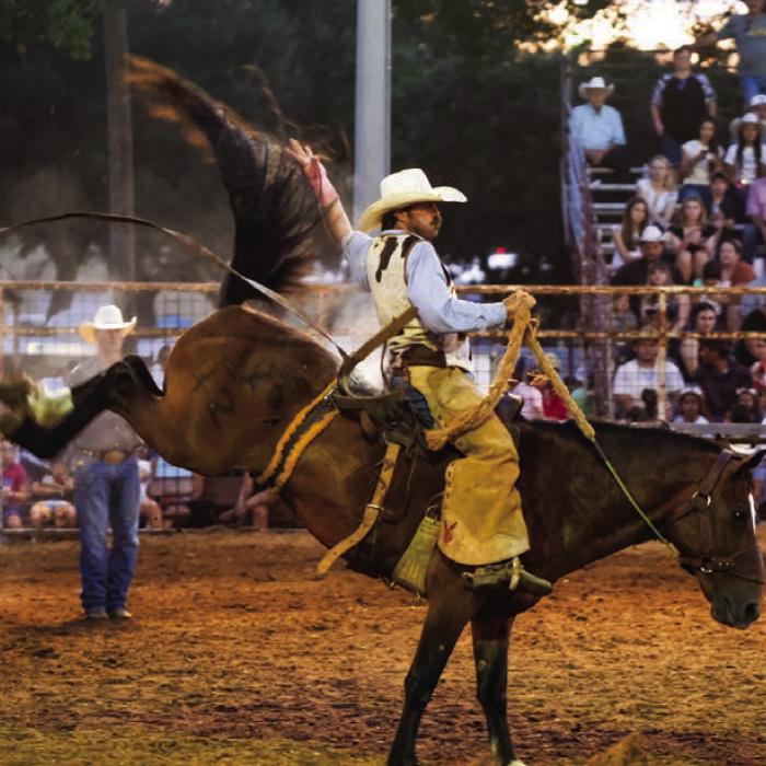 This tough cowboy, Josh Jaskinia of Falls City, rode in the ranch bronc event with a cast on his left hand.
