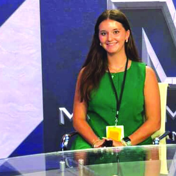 Rorschach at the Anchor Desk inside Monumental Sports Network.