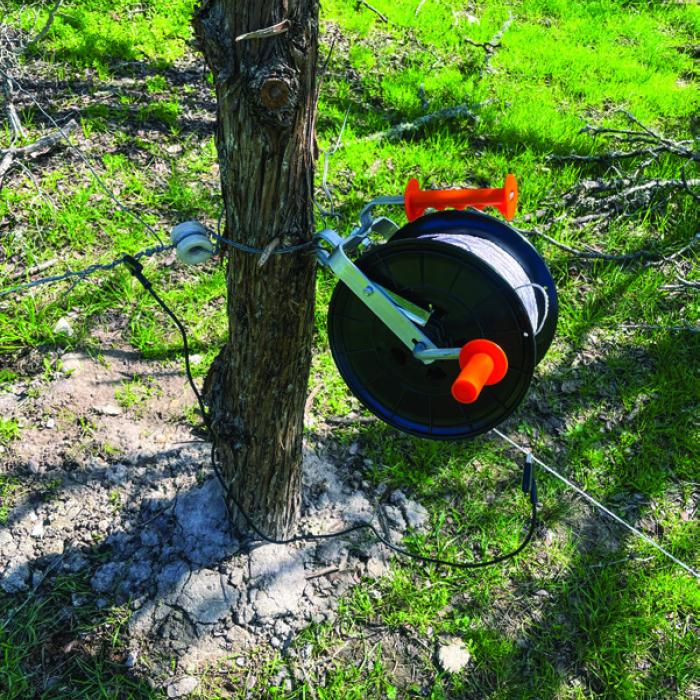 This reel of polywire makes it really easy to string up an electric fence.