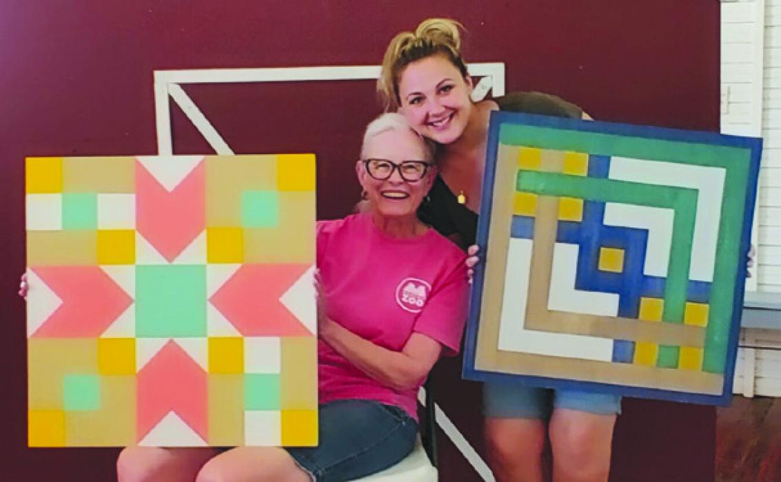 Cerise and Katherine, mother and daughter duo spend a wonderful time painting quilt blocks at the last class till September.