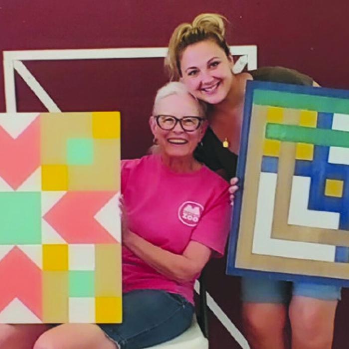 Cerise and Katherine, mother and daughter duo spend a wonderful time painting quilt blocks at the last class till September.