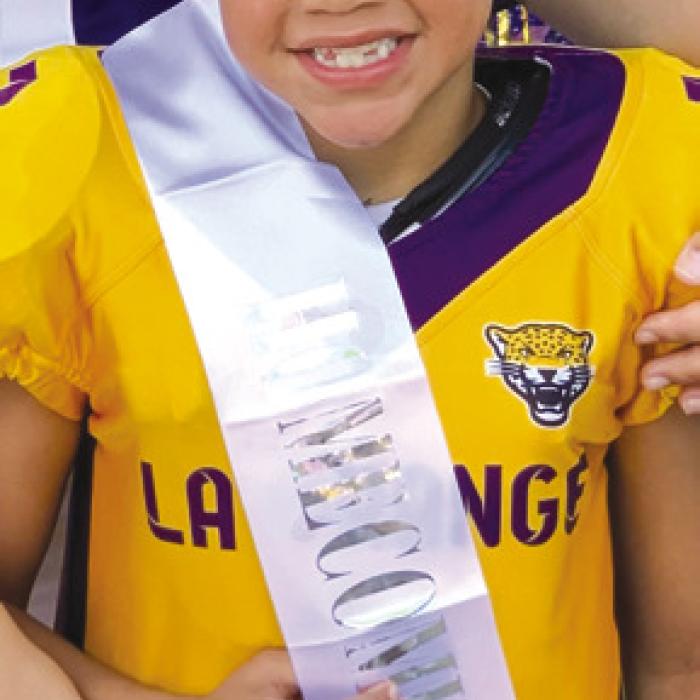 Pictured is Austin Rhodes, son of Marcus and Kimberly Rhodes and grandson of Jimmie and Linda Smidovec of Ellinger. Austin was named the La Grange Youth Football Freshman Homecoming King recently.