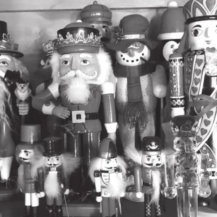 Margaret’s nutcracker collection that numbers between 275 and 300 includes a wide variety of interpretations of the class German Christmas figure. A sentimental favorite among Margaret’s vast collection, right, is the Fayette County Fair grand champion nutcracker she painted and decorated when she was 16 years old.