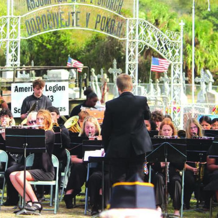 The Schulenburg High School Band played a number of songs during Sunday’s ceremony.