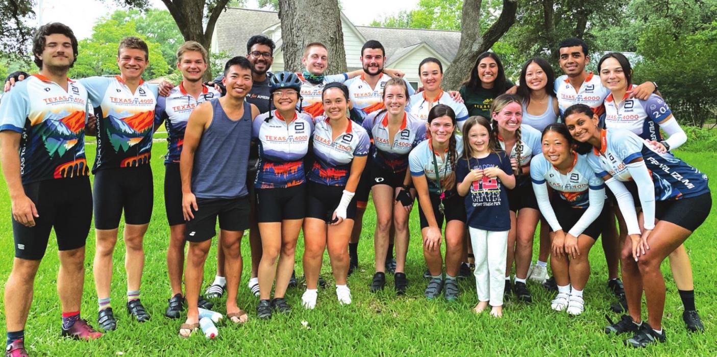 The cyclists posed on the lawn at the home of Bryan and Brittany Kerr in La Grange after cycling in from Taylor last Monday on Day 3 of their 70-day ride around the U.S. Photo courtesy of Bryan Kerr