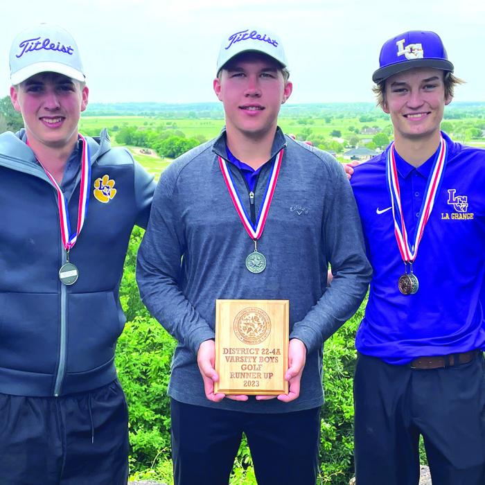 Left to right, the La Grange district runner-up championship boys golf team of Grayson Bage, Hunter Sabo, Grant Hollek, Braxton Dahse and Gavin Hollek.