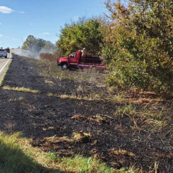 One of a series of fires that started along I-10 Monday. Flatonia Fire Department photo