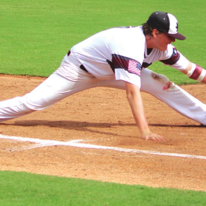 Fayetteville’s Parker Vitek makes an amazing stretch to catch a ball at first, one of several times he made acrobatic plays in the field in the state title game. Photo by Jeff Wick