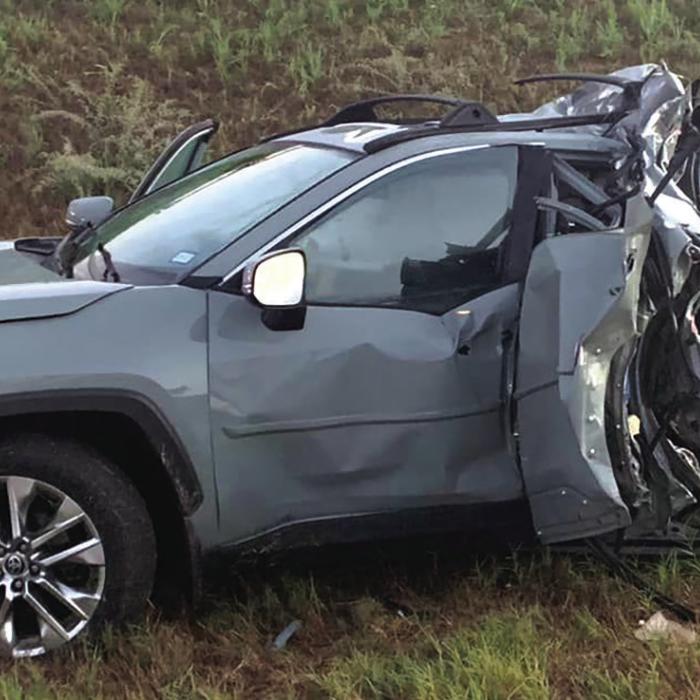 The car as it looked in the aftermath of Saturday’s crash.
