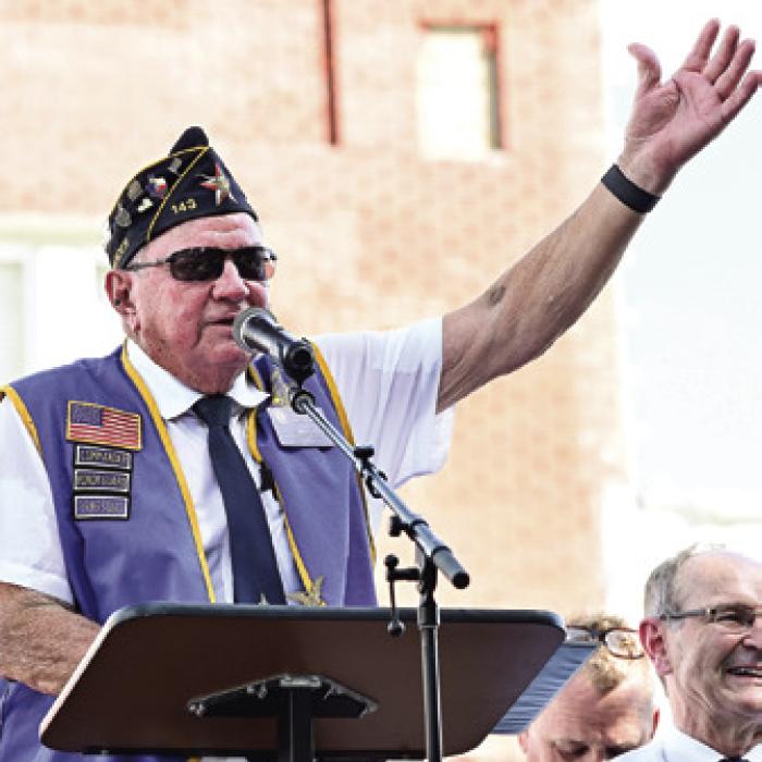 Local veteran Bob Heinrich was the master of ceremonies of Saturday’s event. Photo by Stephanie Steinhauser