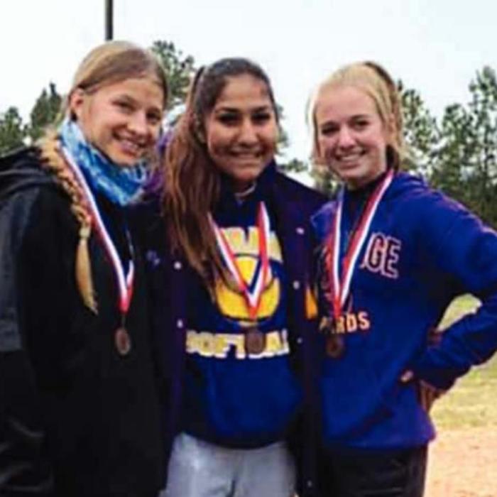 The La Grange girls medalists, left to right: Ellee Sodolak, Alyssa DelaRosa, and Julia Aymond.