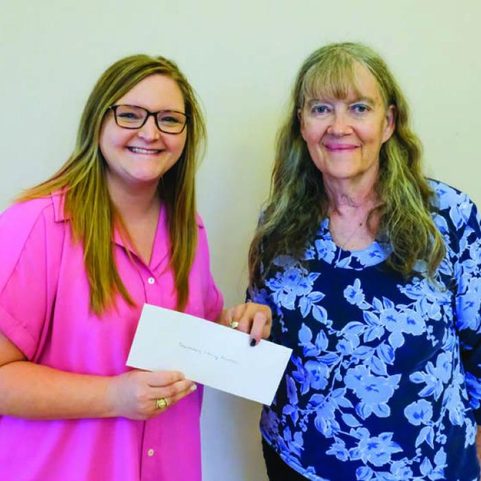 Schulenburg Library Foundation received a $2,000 grant from the Texas Women’s League. Pictured are Kristen Vandever of TWL (left) and Cindy Lytle of the Schulenburg Library.