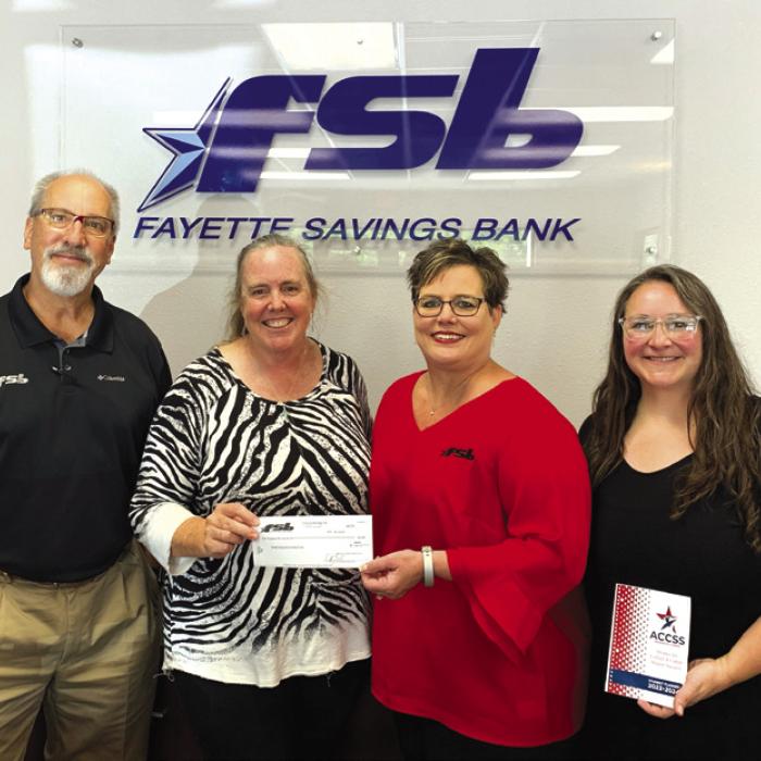 Pictured from left: Mike Olle/FSB V.P. Business Development, Susie Shank/ACCSS Director, Cheryl Brossmann/FSB Schulenburg Lobby Manager, Sarah Nickel/ACCSS Student Success Coach