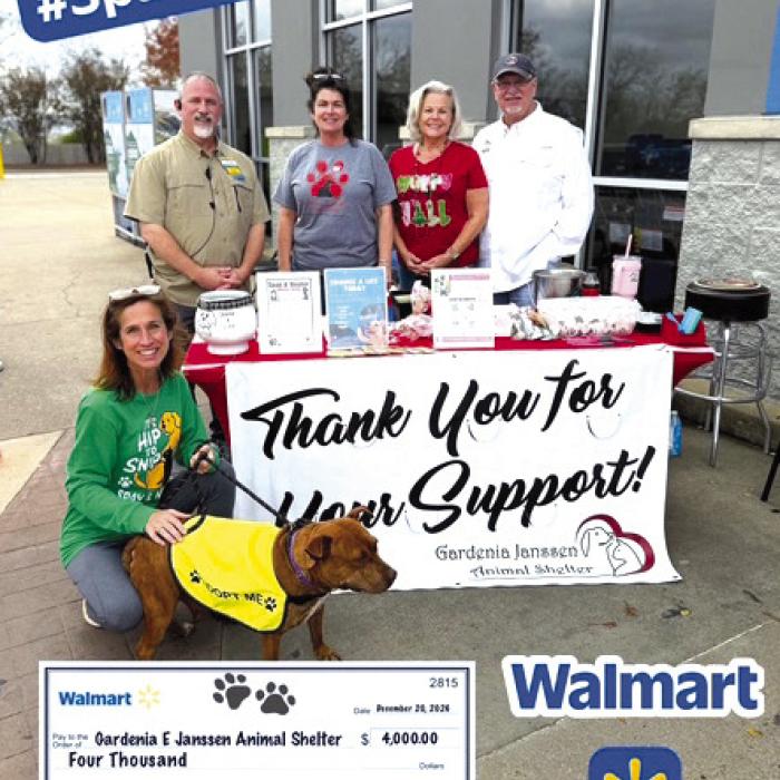 Bottom from left: Antoinette Joplin, GJAS volunteer with Hazelnut (available for adoption), Kevin Ickles, Walmart Store Manager, Teresa Brown, GJAS Executive Director, Cindy Klosel – GJAS Board Director, Frank Reichert – GJAS Board President.