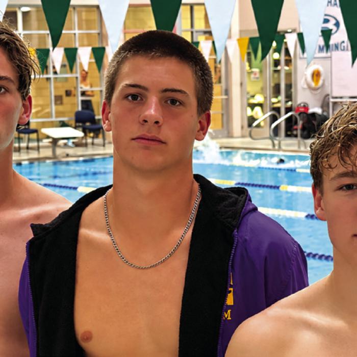 Boys 200 Medley &amp; 200 Free Relays, left to right – Van Huette, Braxton Landis, and Caleb Knapik.