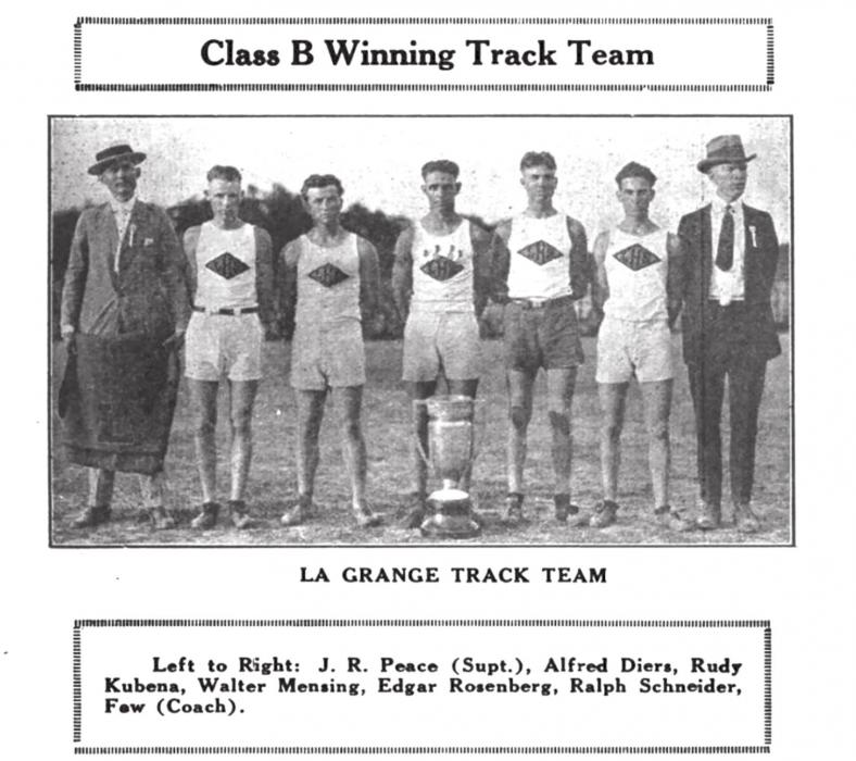 The 1923 La Grange boys track team captured the school’s only team track championship 98 years ago. The year prior, 1922, the school’s mile relay won state in that event. That team remains the only Leopard boys relay team to ever win a state title.