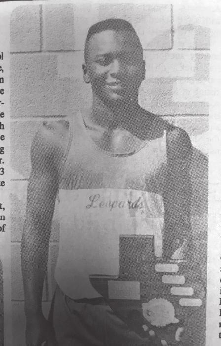 La Grange has a history of great sprinters, shown above is Curtis Truesdale, who won the state 100 meter dash in 1992 and 1993 (his 1993 state record of 10.3 stood for 10 years) and below is Lawrance Dobbins, who won the state 100 meter title in 1998. But never before this season has La Grange had four sprinters to put together for such an elite relay team. Record fi le photos