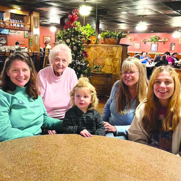 Five generation picture of Nancie Blair, her mom, daughter, granddaughter and great granddaughter they took at their Christmas celebration recently.